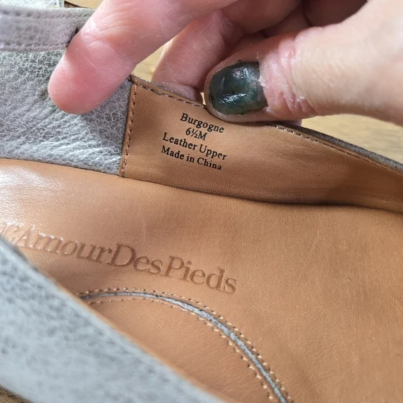 L'Amour Des Pieds Burgogne Gray Leather Slingback Wedge Sandals - Picture 3 of 12